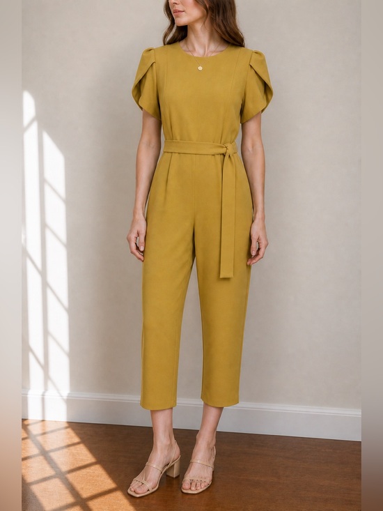 Calvin Klein Pants - Jumpsuit Mustard Yellow Size Medium 6 to 8 Belted Tailored Fit Work Office Chic